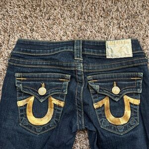 True Religion Women's Dark Blue Jeans with Gold Details